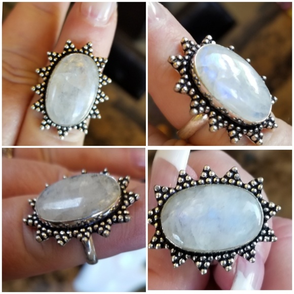 Genuine 18ct Rainbow Moonstone Ring Size 9 - Picture 3 of 6